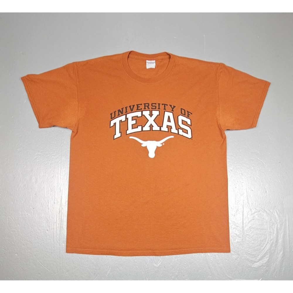 Vintage Texas Longhorns T-Shirt Mens Large Burnt Orange Spellout NCAA University
